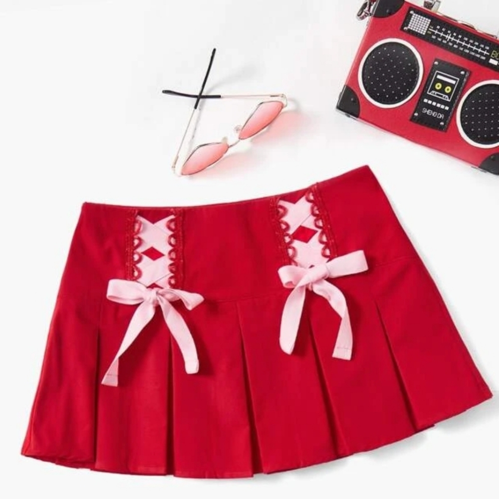 Shein Qutie Lace Up Front Fold Pleated Skirt Size Large